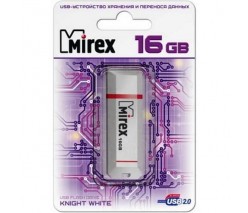 ФЛЭШ-КАРТА MIREX 16GB KNIGHT БЕЛАЯ С КОЛПАЧКОМ USB 2.0