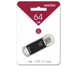 ФЛЭШ-КАРТА SMART BUY  64GB V-Cut ЧЕРНАЯ С ПРОЗР.КОЛП.USB 2.0