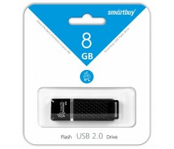 ФЛЭШ-КАРТА SMART BUY 8GB QUARTZ ЧЕРНАЯ С КОЛПАЧКОМ USB 2.0