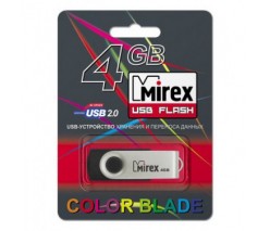 ФЛЭШ-КАРТА MIREX 4GB SWIVEL RUBBER BLACK USB 2.0