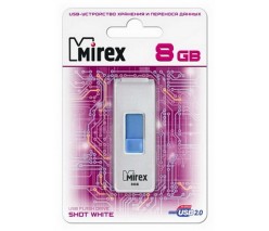 ФЛЭШ-КАРТА MIREX 8GB SHOT БЕЛАЯ С ВЫДВИЖНЫМ ПОРТОМ USB 2.0
