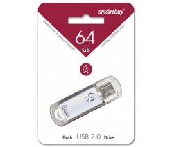 ФЛЭШ-КАРТА SMART BUY  64GB V-Cut СЕРЕБРО С ПРОЗР.КОЛП.USB 2.