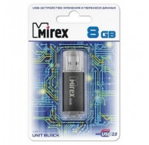ФЛЭШ-КАРТА MIREX 8GB UNIT BLACK С КОЛПАЧКОМ USB 2.0