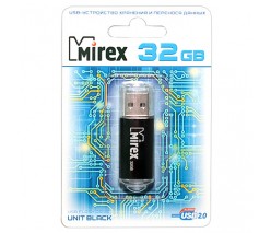 ФЛЭШ-КАРТА MIREX  32GB UNIT BLACK С КОЛПАЧКОМ USB 2.0