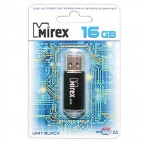 ФЛЭШ-КАРТА MIREX 16GB UNIT BLACK С КОЛПАЧКОМ USB 2.0
