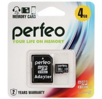 PERFEO 4GB MICRO SDHC CLASS 10 + SD АДАПТЕР